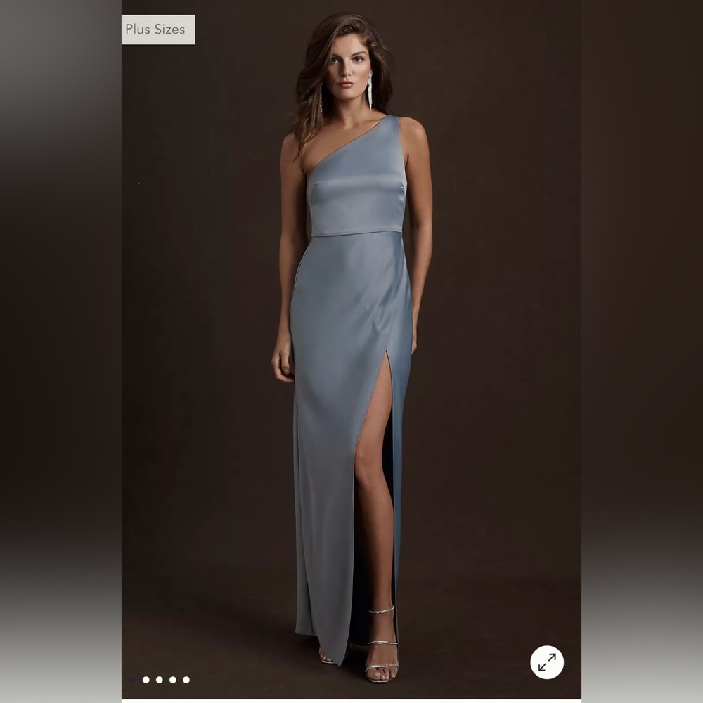 DUSTY BLUE BHLDN DYLAN SATIN CHARMEUSE BRIDESMAIDS DRESS